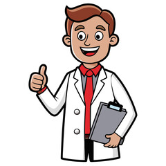 Friendly Cartoon Doctor Holding Clipboard and Giving Thumbs Up Vector Illustration