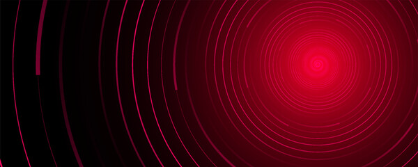 3D red black dynamic techno background on dark space. Tech banner with rotating circles style decoration. Modern graphic design element. Motion lines concept for web, flyer, card, or brochure cover