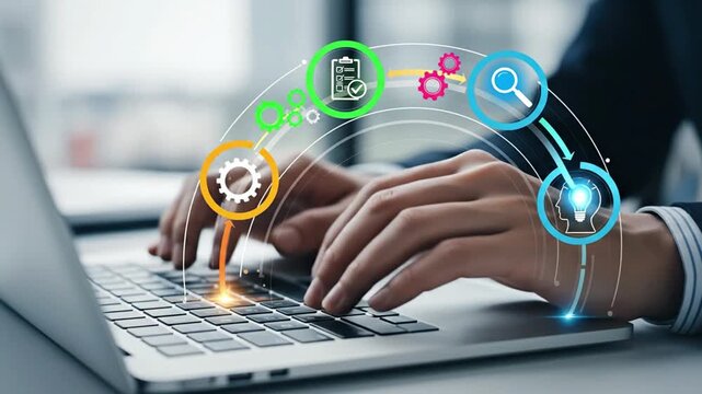 Business process automation with digital workflow and innovation, technology efficiency concept, smart business solutions, AI and data management, generative AI