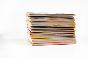 Stack of books isolated on white background. Stack different notebooks, set.