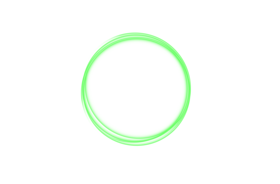 Glowing green neon circle illuminates smooth circular beam. Futuristic style adds digital elegance. PNG perfect for minimal, abstract, or modern design layers.