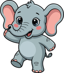 Fototapeta premium Cute cartoon elephant with big ears and happy expression animal baby