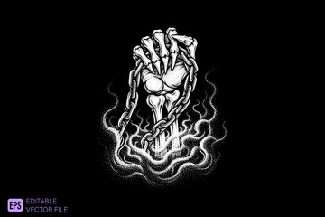 Chained Skeleton Hand with Smoke Illustration.