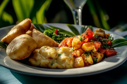 Jamaican breakfast with ackee and saltfish on a plate