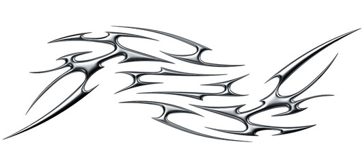 Fototapeta na wymiar Chrome neo tribal tattoo. Succubus womb sigils and sharp cyber sigilism elements in liquid silver Y2K style 