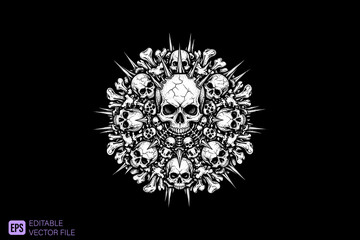 Obraz premium Intricate Skull and Bones Medallion Design in White on Black.