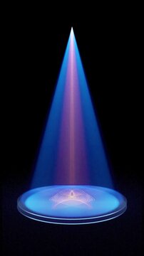 stage with spotlight. abstract transparent moving glowing blue golden neon light effect with black background. vertical design in 9:16 ratio. smartphone and social media ready. animated video 4k