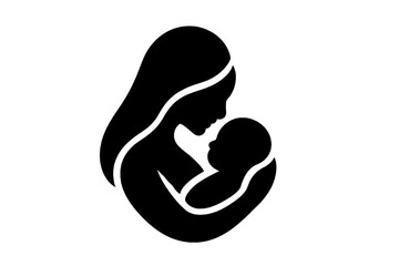 Single black solid icon showing a mother cuddling her child, ideal for family, maternity, childcare, and emotional relationship graphics.
