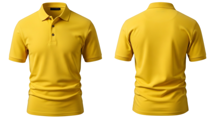 Yellow Polo Shirt Front and Back View on White Background.