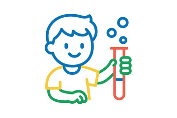Single vector icon showing a child experimenting in science class, drawn with autism awareness colors, perfect for school learning and educational illustrations.