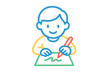 Single kindergarten icon showing a child creating art, outlined in autism colors, ideal for inclusive education, school branding, and children’s learning visuals.