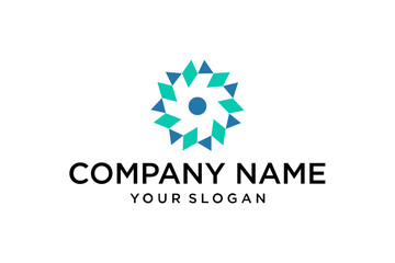 Abstract Geometric Star Logo with Blue and Teal Interconnected Shapes for Company Branding