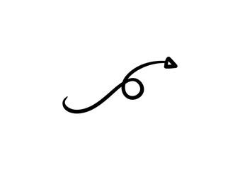 Creative hand-drawn arrow with a loop and curved tail, symbolizing creativity, redirection, or dynamic motion, in a simple black line on a white background.
