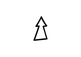 Bold hand-drawn upward arrow with a triangular shape, symbolizing direction, improvement, and progress, designed in a simple black outline on a white background.