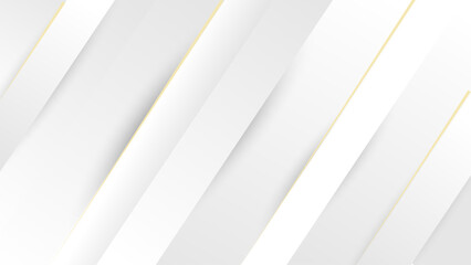 Obraz premium Minimal White and Gray Abstract Background with Gold Line. Clean Geometric Paper Layers with Diagonal Lines & Soft Shadows. Modern Corporate Presentation, Business Design, Elegant Origami Texture.