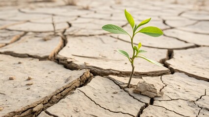 Small Green Plant Growing Through Cracked Dry Earth