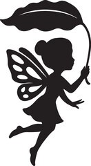 a delicate butterfly fairy gracefully holding a large leaf overhead as a charming umbrella.