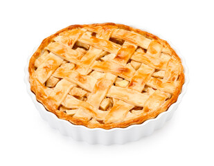 Delicious homemade apple pie isolated on white