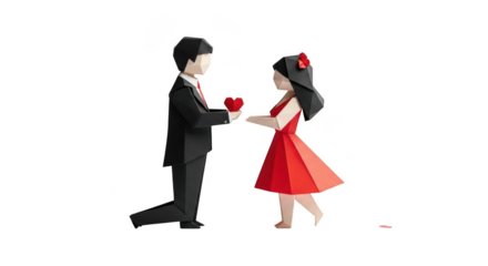 Man proposing to woman with heart isolated on transparent background