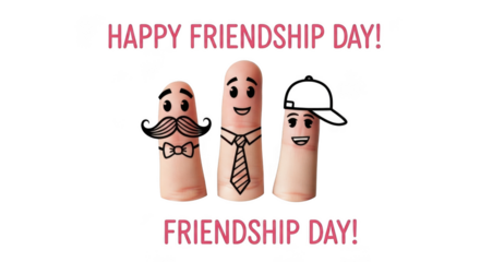 Happy friendship day message with finger characters isolated on transparent background