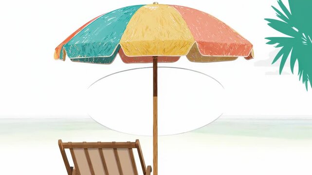 Colorful Beach Umbrella Providing Shade On A Sunny Day With A Textured Surface And Wooden Pole