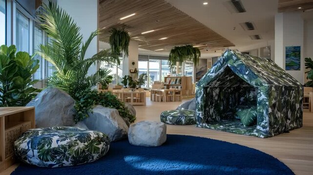 251Children exploring camouflaged climbing tunnels and secret cubbies, bright colorful play mats, Australian-inspired d&eacute;cor, cheerful learning environment