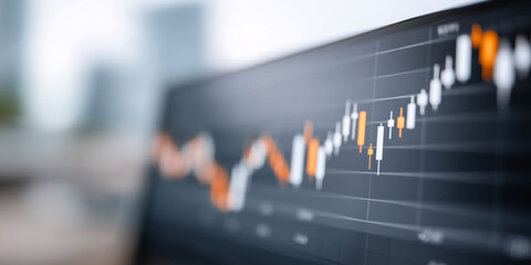 Financial stock market graph display with blurry background in urban environment