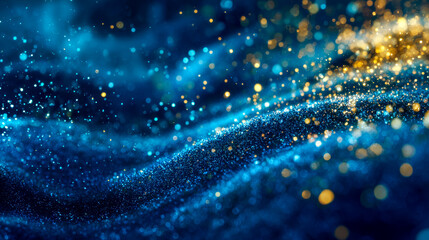Abstract background with shimmering blue and gold light particles