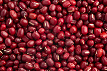 Close up Uncooked Azuki bean.Japanese red beans texture for background.Top view.