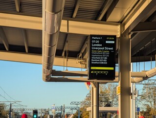 A passenger information sign at Beaulieu Park station in Essex, UK
