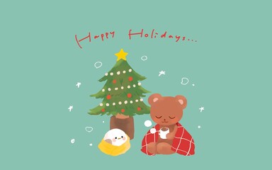 クリスマスツリーとシマエナガとくま