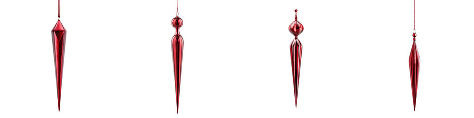 Set of Red Christmas Ornaments Hanging on Strings