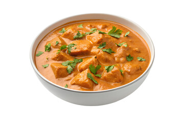 Delicious indian chicken tikka masala served in a white bowl isolated on transparent background