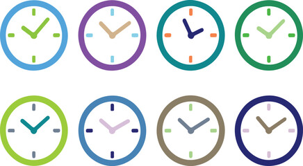 Set of clock icon in silhouette style. Classic wall, alarm, and digital time symbol collection.