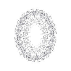 Hand drawn black and white line art canary islands flowers bellflower wreath. Card template with cute monochrome floral frame