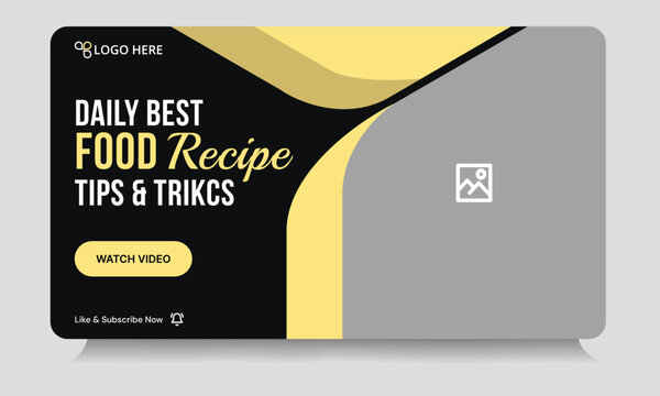 Editable vector food recipe techniques video cover banner design, daily food review tips and tricks video thumbnail banner design, customizable vector eps 10 file format