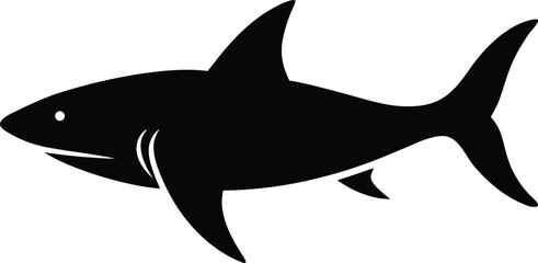 Great white shark silhouette. Dangerous marine fish graphic vector.
