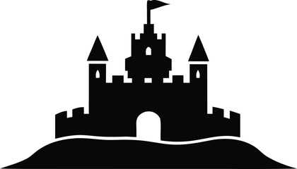 Fototapeta premium Isolated sandcastle silhouette. Simple summer beach building vector icon.