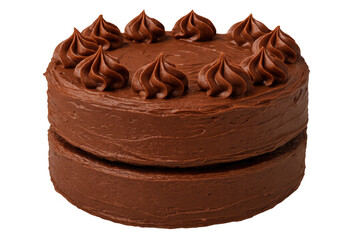 Delicious chocolate cake with chocolate ganache frosting and piped rosettes, sweet dessert on transparent background