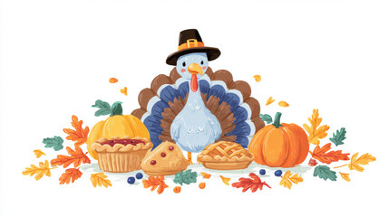 Fototapeta premium flat ilustration design of a thanksgiving turkeycharacter