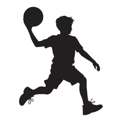 Silhouette of Boy Playing Basketball