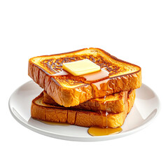 Golden Toast with Butter and Honey White Plate