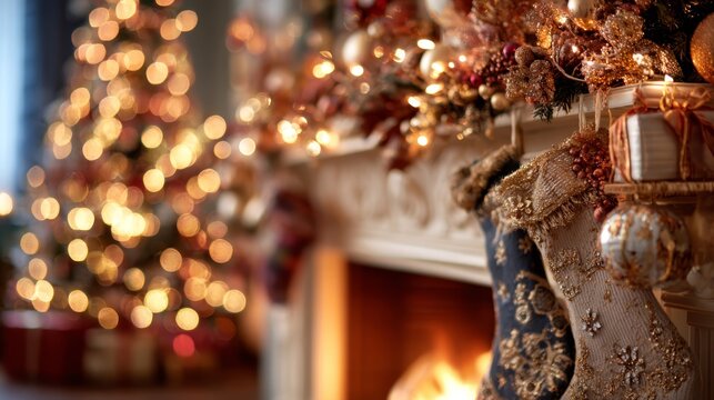 Cozy Christmas Fireplace with Decorated Tree and Warm Glow