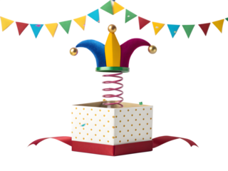 Jack in the box with party flags isolated on transparent background