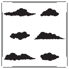 Set of Black Silhouetted Clouds - Various Cloud Shapes and Sizes - Vector Icons for Weather, Sky, and Nature Designs