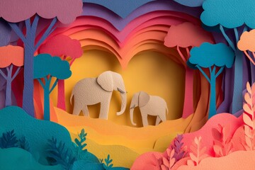 Creative origami elephants in forest  celebrating earth day with nature and wildlife artistry