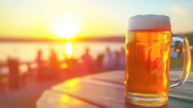 Perfect moment with a cold beer at sunset by the lakeside