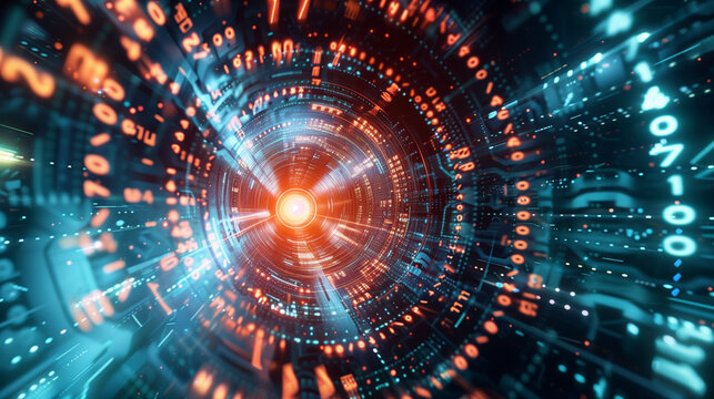 
A data vortex with numbers and symbols swirling into the center
