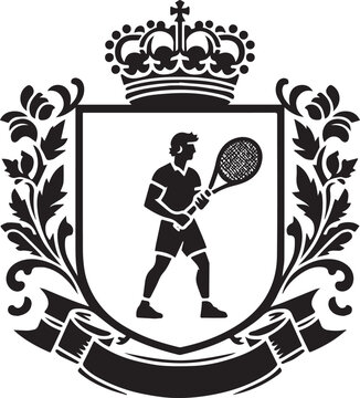 Elegant Tennis Club Emblem: Crowned Crest Featuring a Player wit