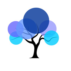 Abstract tree with blue circles on a transparent background